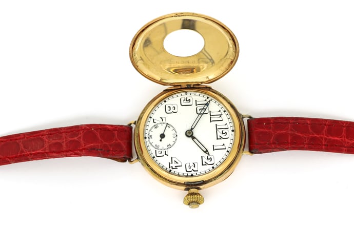 Foto 1 - Antike Rolex Dennison Watch Damenuhr Gold mit Lederband, U2573